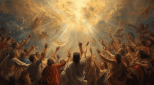 Screenshot 2025-09-14 202503 Heavenly scene with people reaching upward.