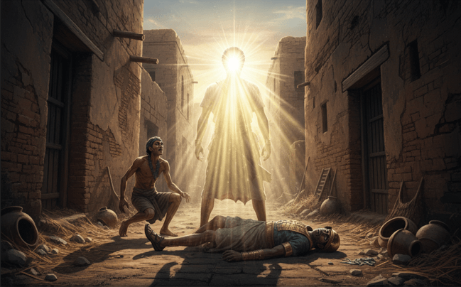 The Journey of Hazrat Musa (A.S.) Hazrat Musa (A.S.) standing with divine light after slaying the Egyptian – The Journey of Hazrat Musa (A.S.)