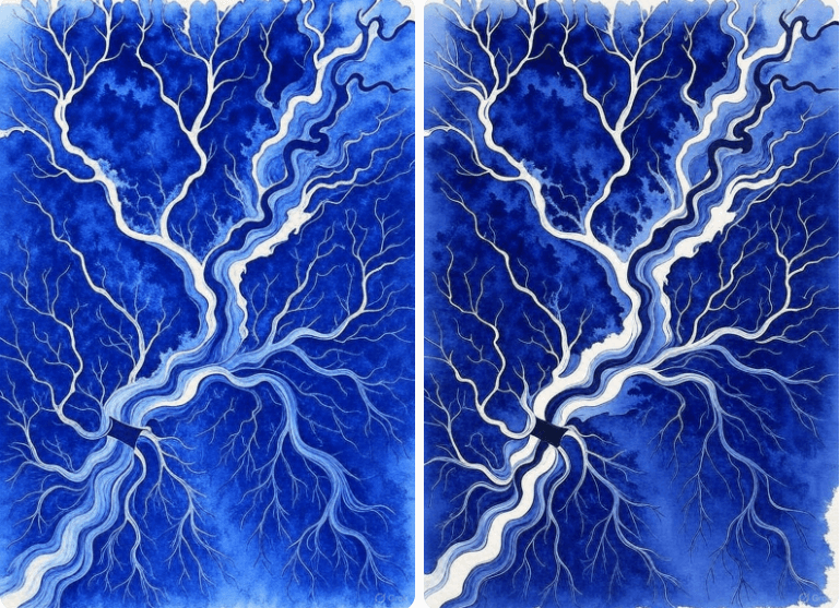Rivers and Lakes as Earth’s Veins, Arteries and Lymphatic System – Watercolor Style