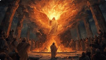 Abraham in the fiery furnace – medieval Hebrew manuscript illustration