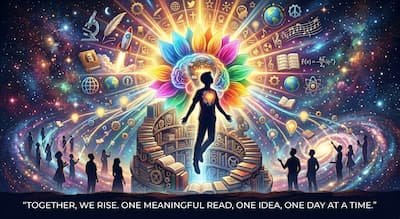 Colorful cosmic scene with inspirational message.