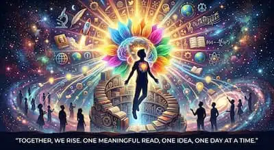 Colorful cosmic scene with inspirational message.