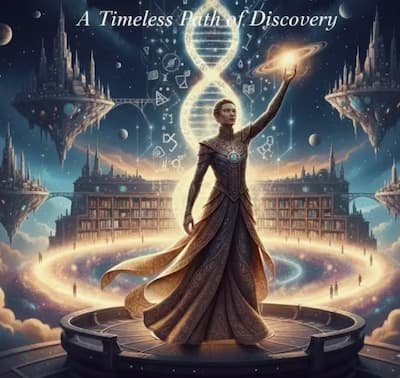 Futuristic figure with cosmic elements.