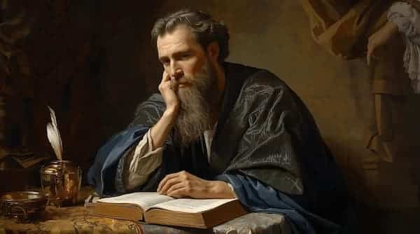 Pensive man reading a book.