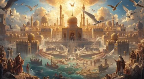 The Blessed Kingdom of Prophet Sulayman (ʿAlayhis Salam) Majestic cityscape with golden domes