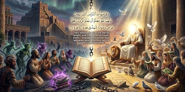 The Warning of Harut and Marut Spiritual scene with ancient themes.