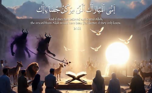 Divine Mercy and the Final Choice Spiritual scene with Quran and light.