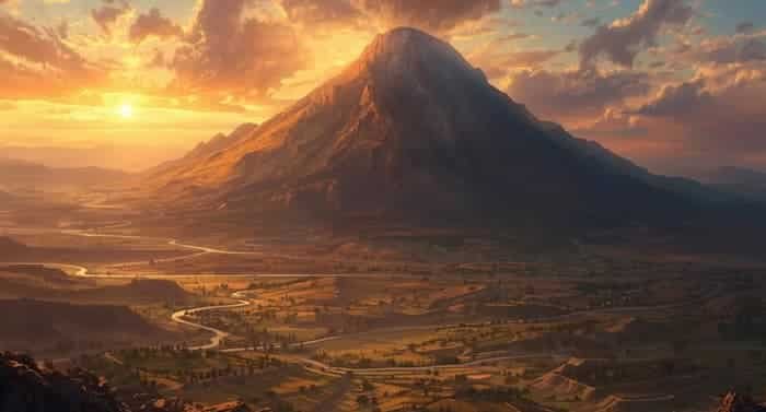 Majestic mountain at sunset, serene landscape